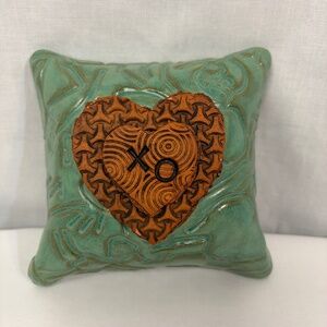 Art Pottery Wall Hanging Glazed Love Heart Textured Signed Hugs Kisses